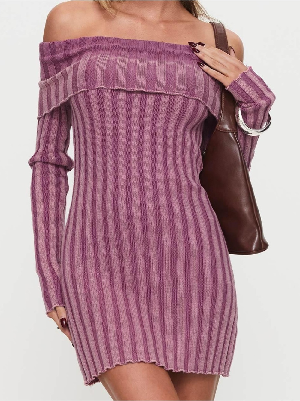 Princess Polly going out Summer Ribbed Off-Shoulder dress mini Purple XS/small